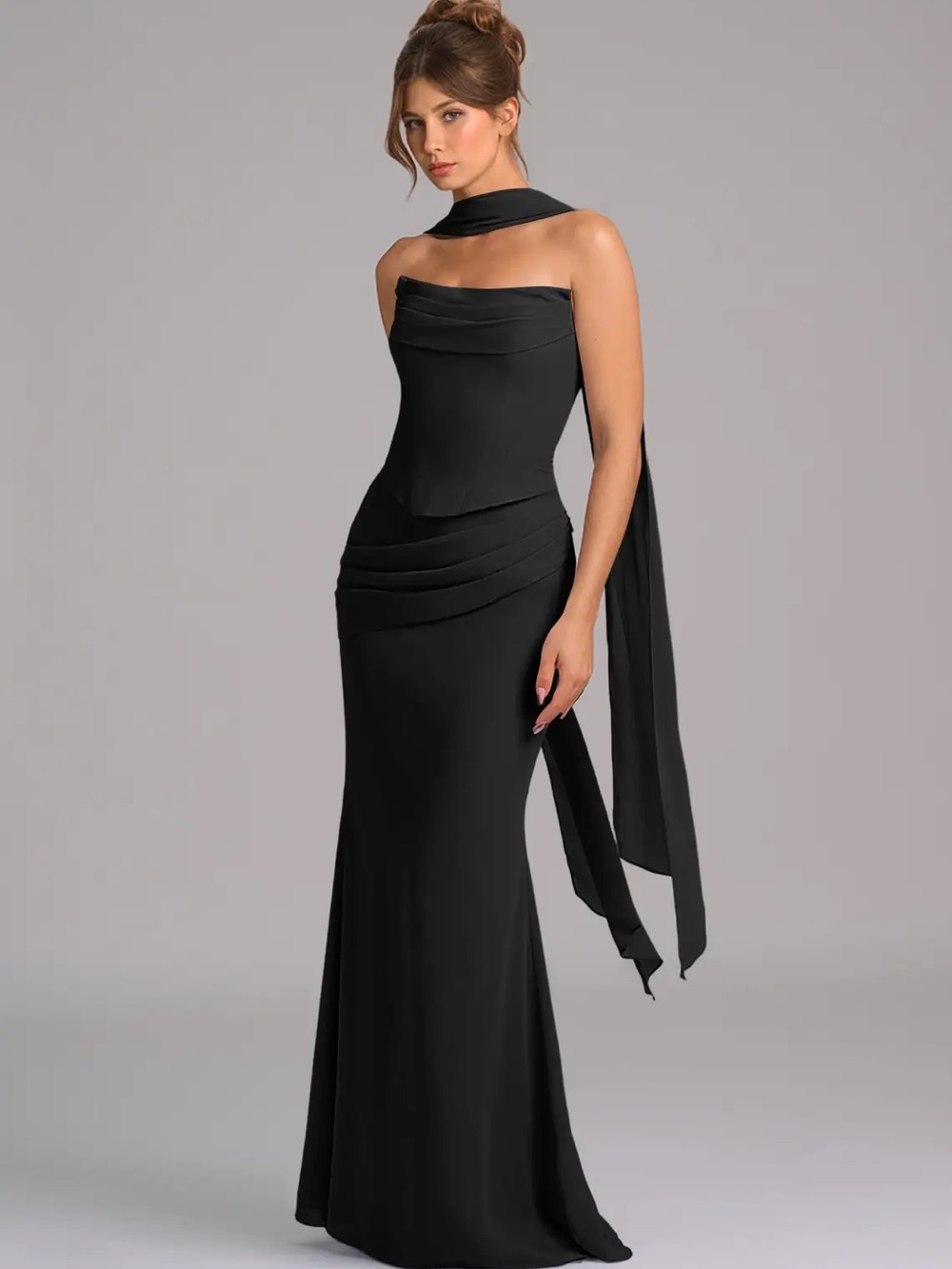 Black Satin Strapless Corset Dress